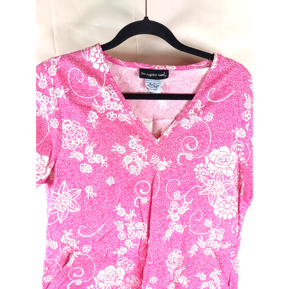 Los Angeles Rose Women's Scrub Top Pink Floral Size Large 100% Cotton Medical - Picture 2 of 7